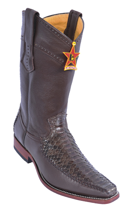Los Altos Brown Genuine Python Square Toe Cowboy Boots 775707 - Click Image to Close